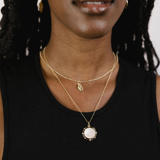 Moon prince necklace on a model