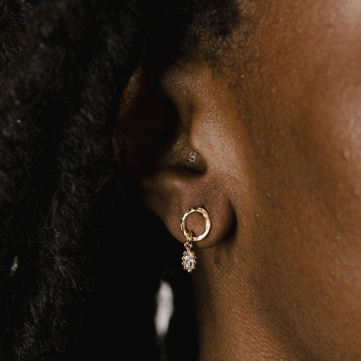 Marquise drop circle stud earrings