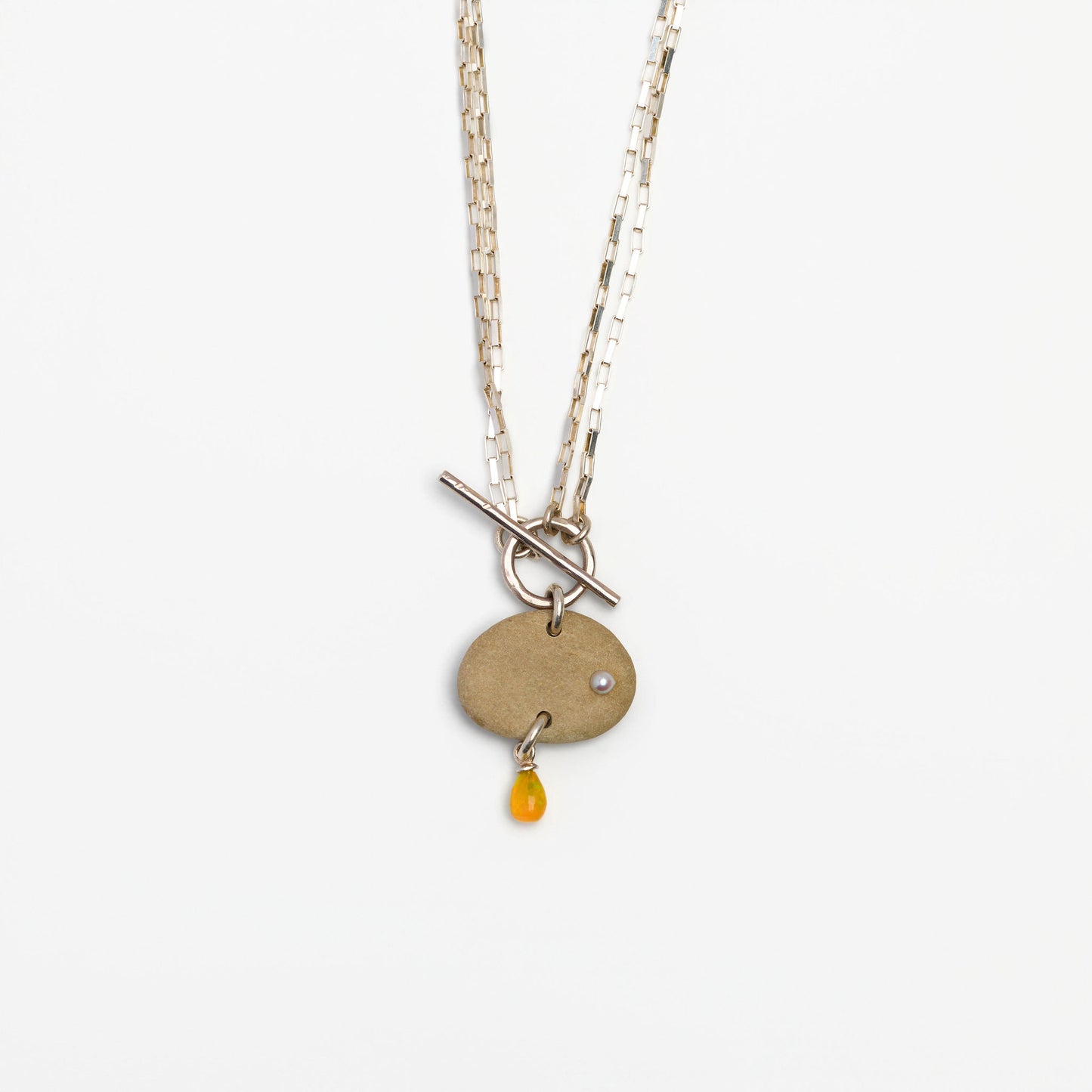 Tan Stone + Opal Drop Toggle Necklace