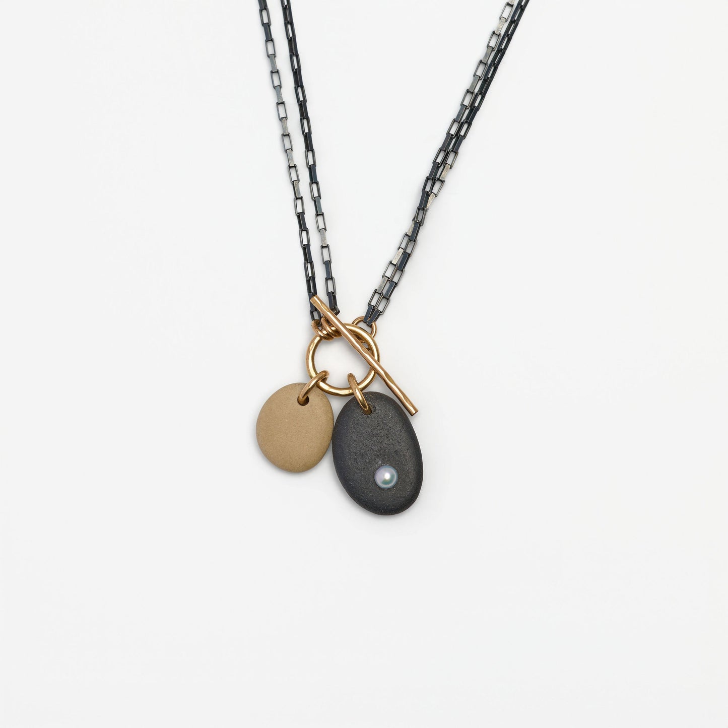 Two Stone + Pearl Toggle Necklace