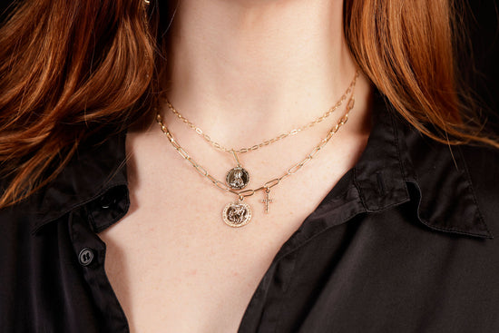 sacred heart necklace on model