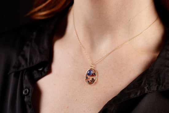 tanzanite sapphire necklace on model
