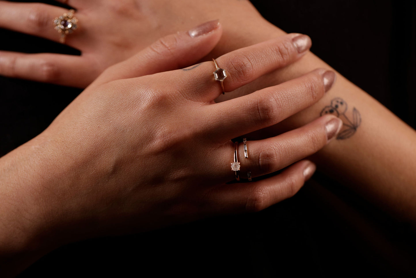 baguette diamond open band on model