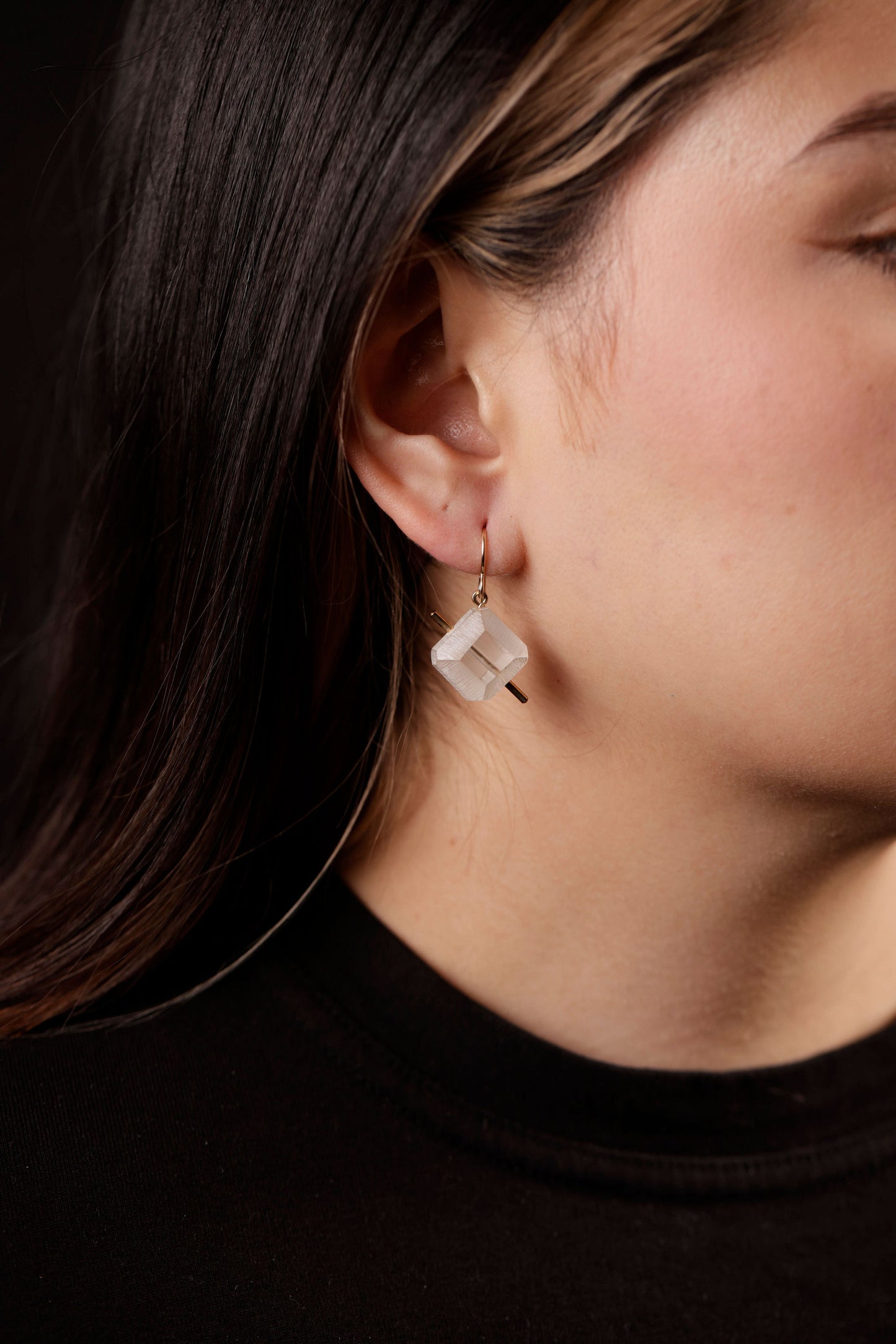 lucid cube earring on model