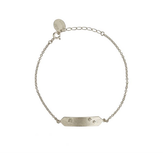 silver sunset engraved bracelet on a white background