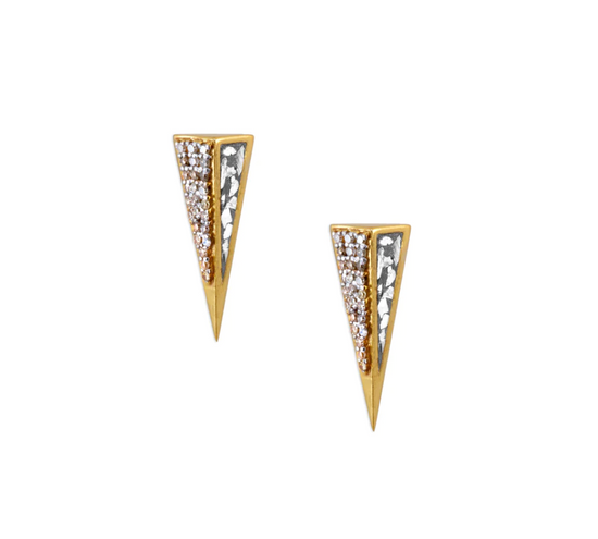 Load image into Gallery viewer, triangular pyramid shaped diamond stud earrings on a white background
