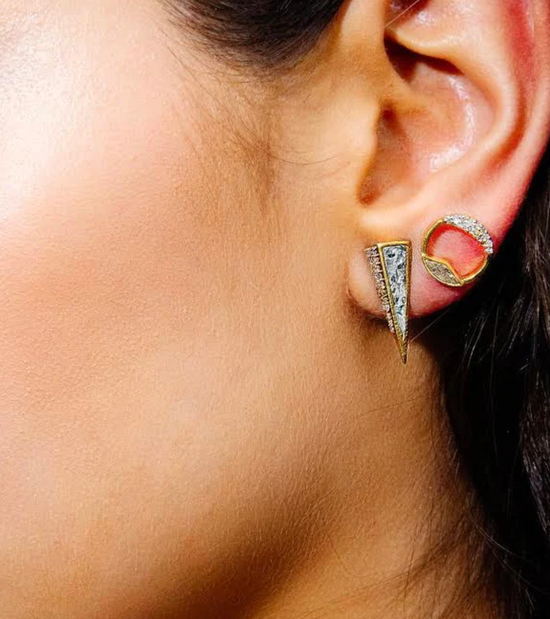 Load image into Gallery viewer, close up of a model wearing the kaur studs
