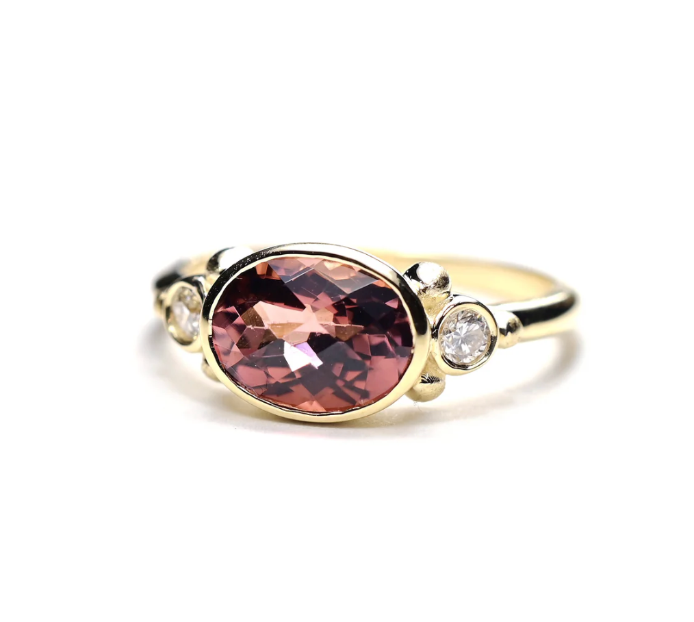 Pink Tourmaline Three Stone Ring