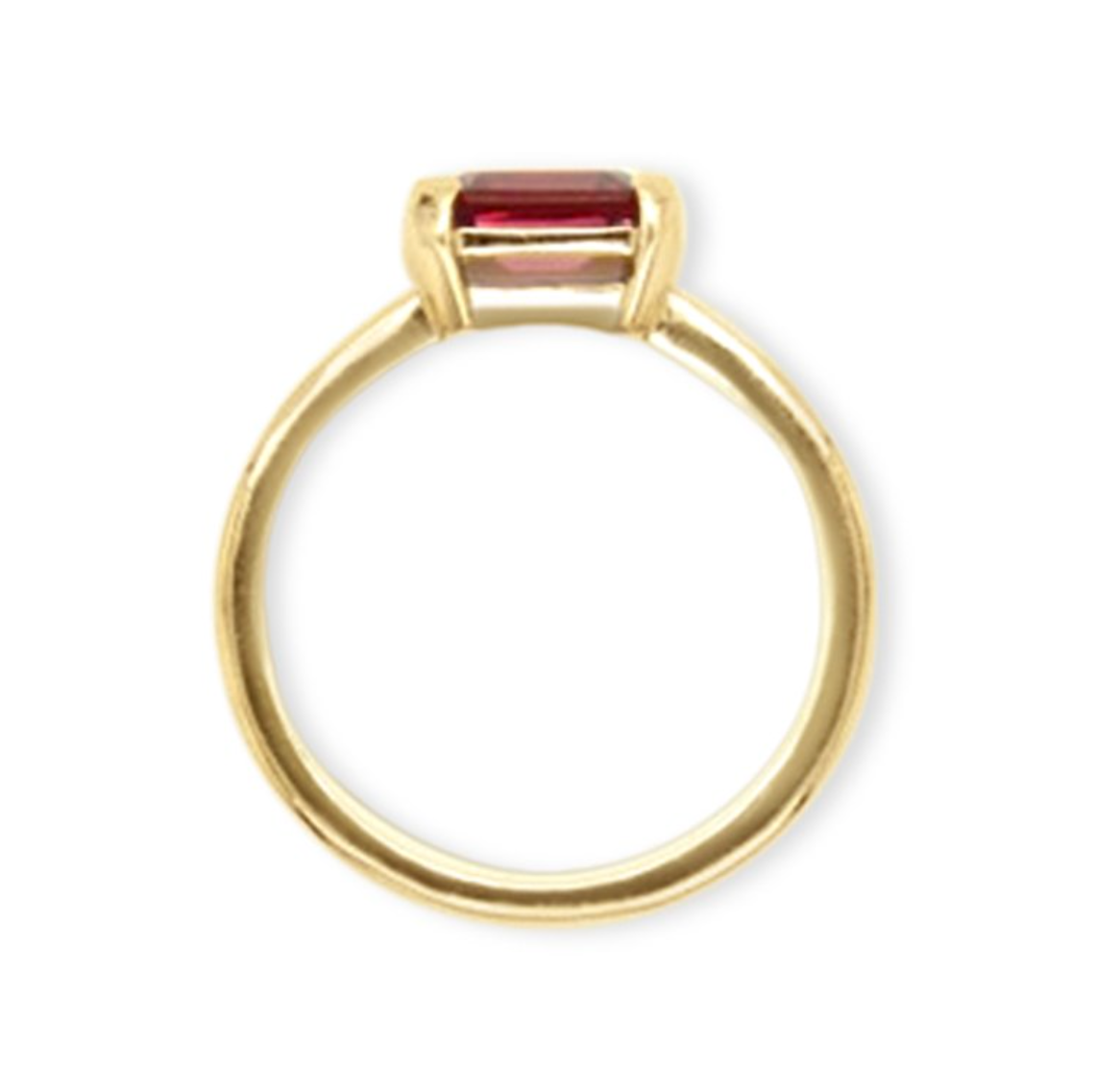 side profile view of the vivant rhodolite garnet solitaire