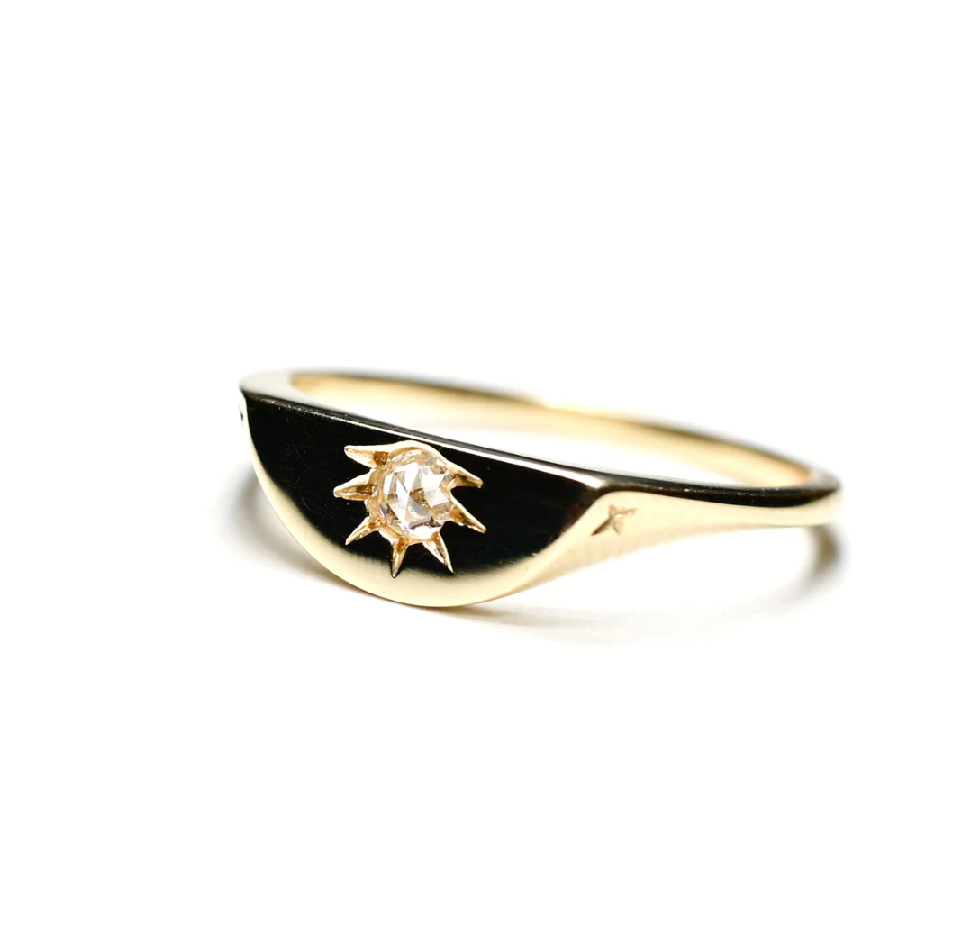 Diamond Half Signet Ring