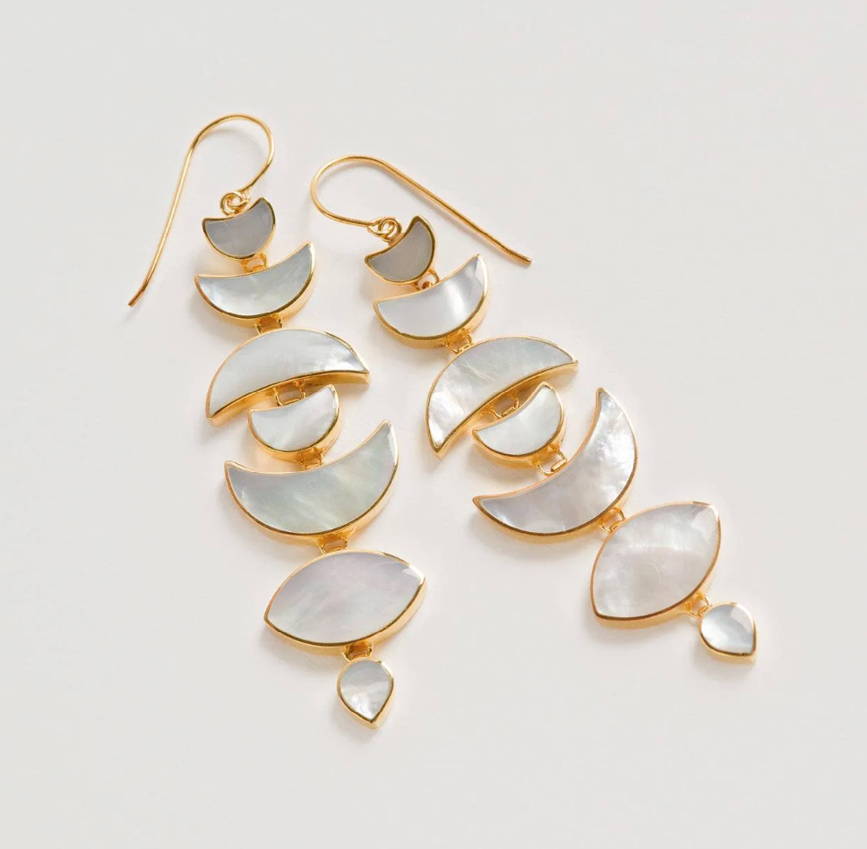 the moon earrings on a white background