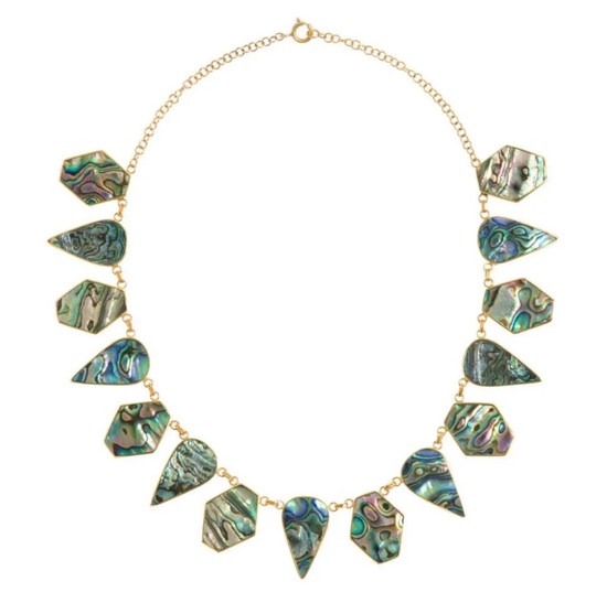 geometric abalone statement collar necklace on white background