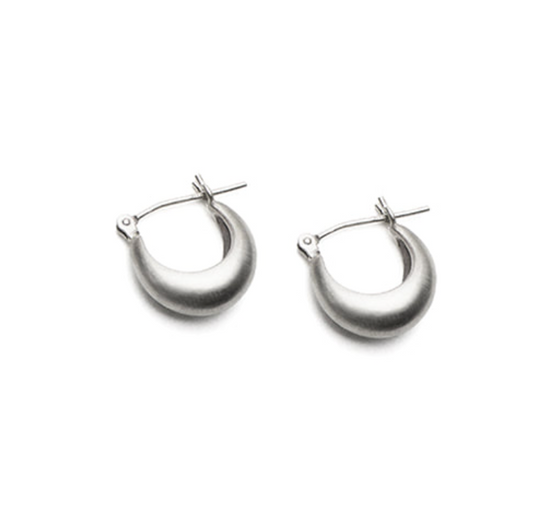 small curve silver hoop earrings on white background