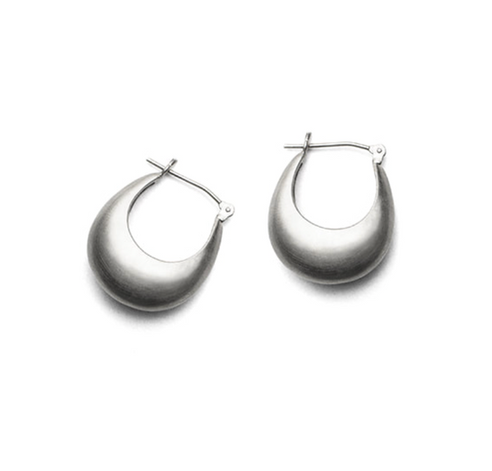 medium curve silver hoop earrings on white background