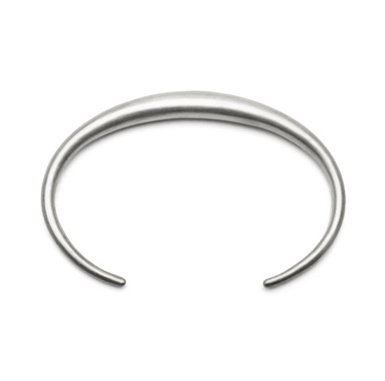 silver curved cuff bracelet on a white background