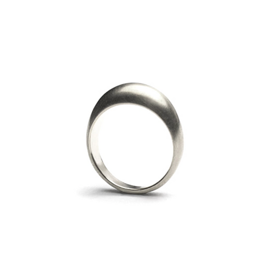 side view of the silver dome ring on white background