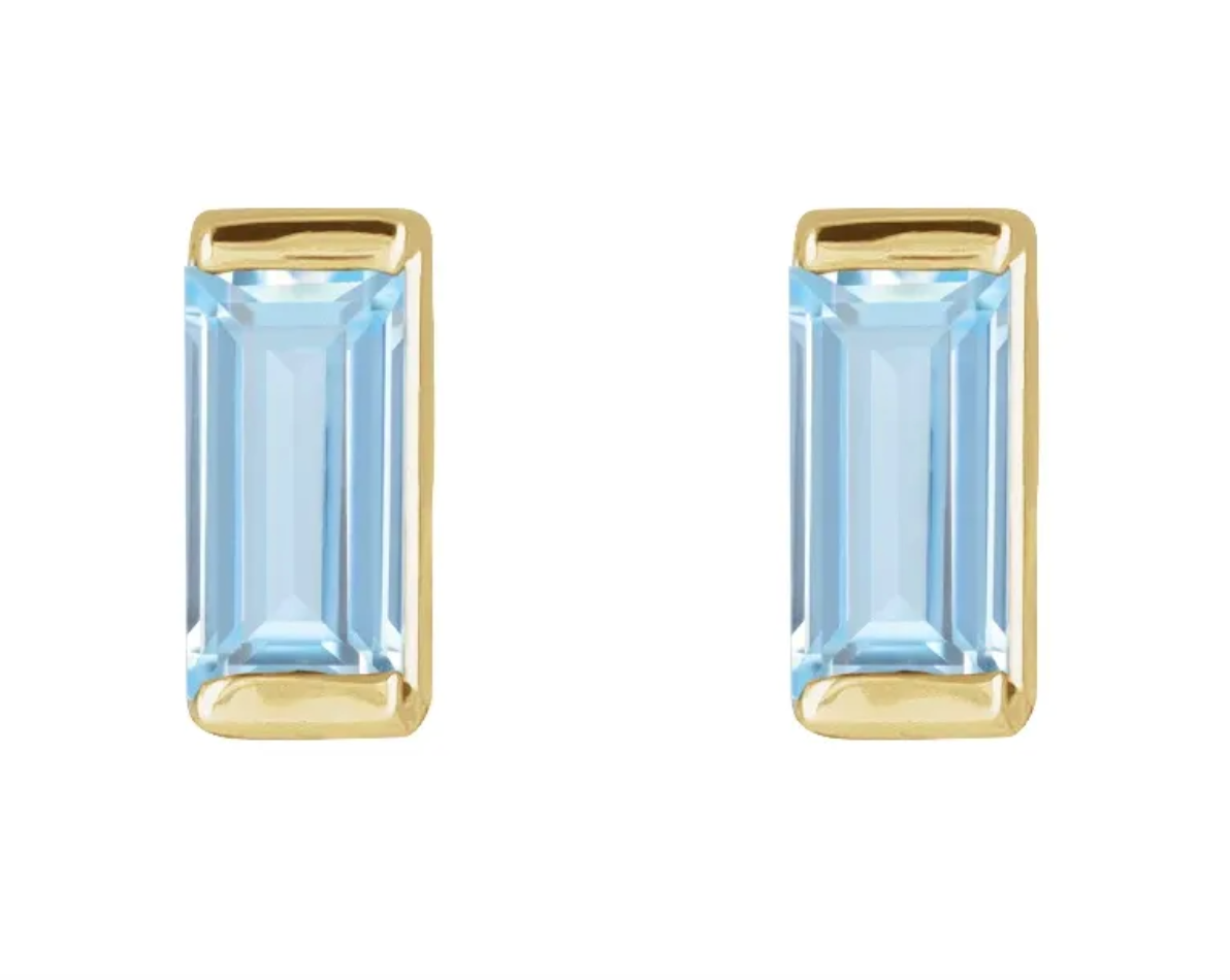 14K Gold Baguette Stud Earrings