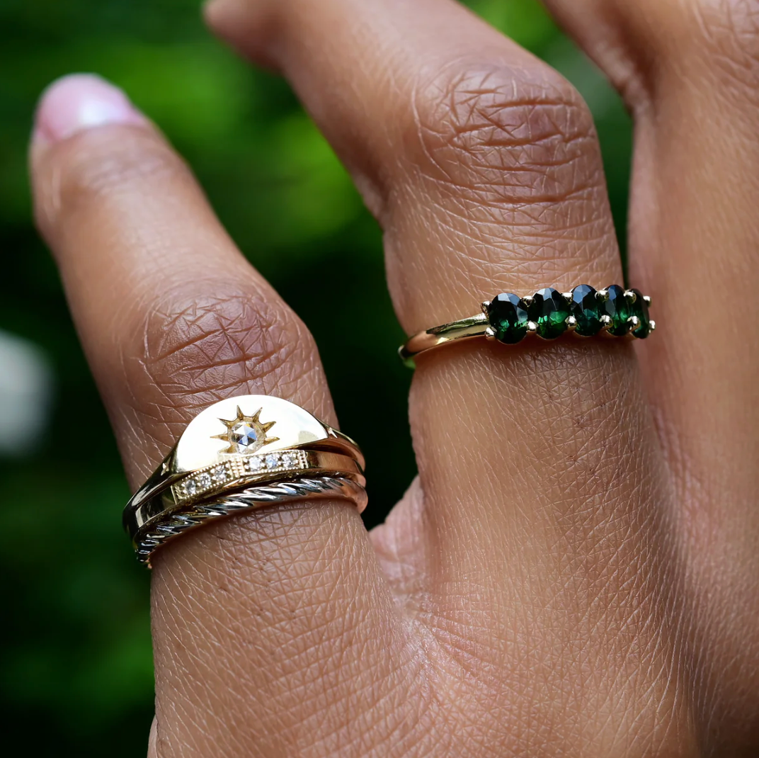 Diamond Half Signet Ring