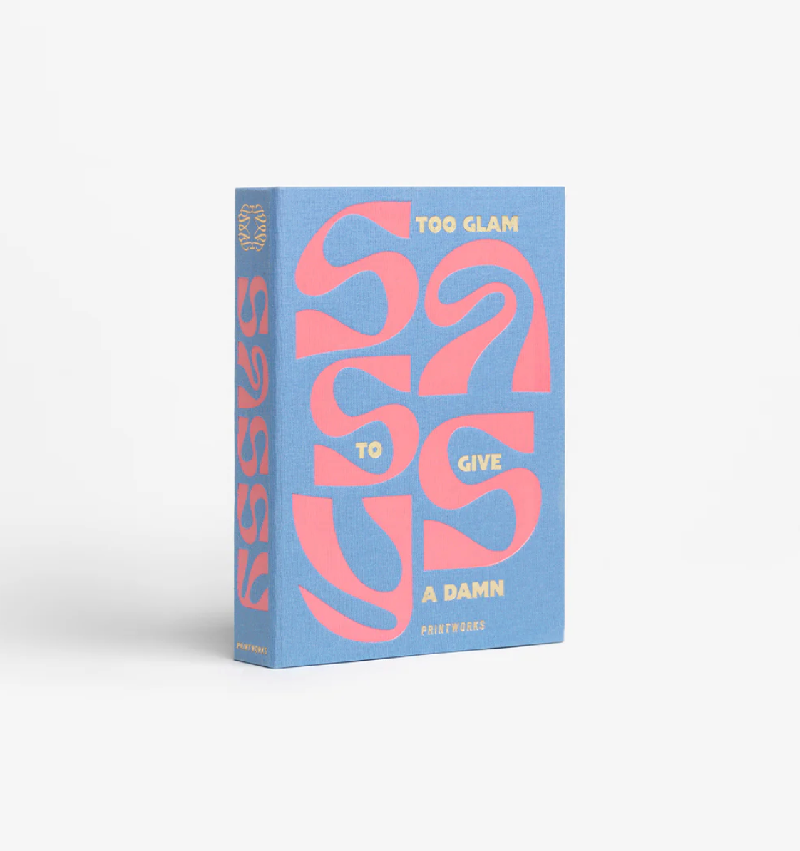 Blue jewelry box with pink text on a white background
