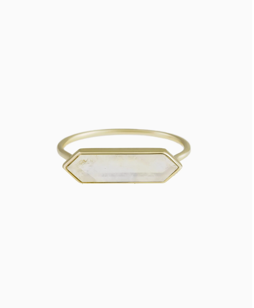 hexagon moonstone ring on white background