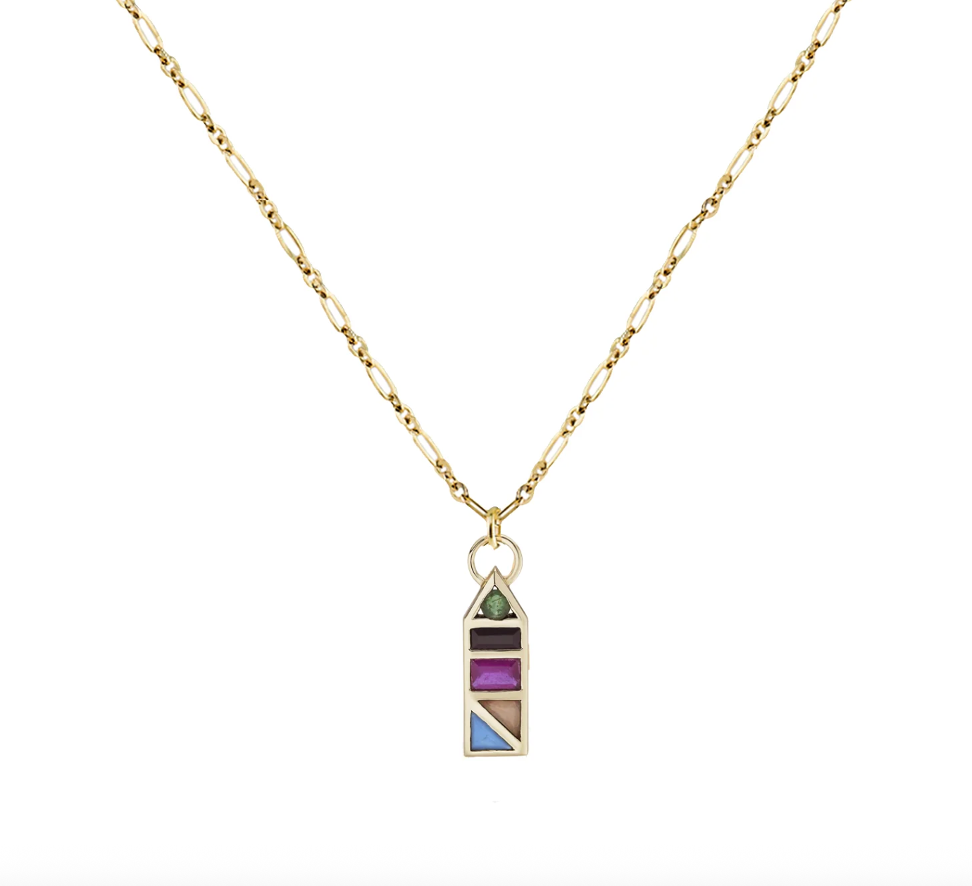 multi gemstone pendant necklace on white background
