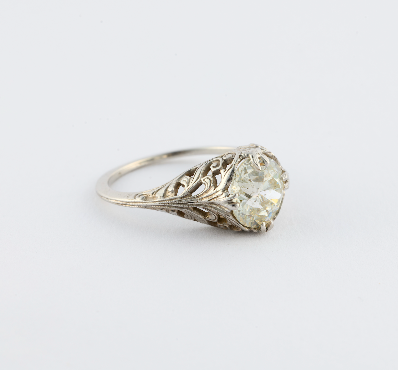 Old Euro Cut Filigree Antique Ring