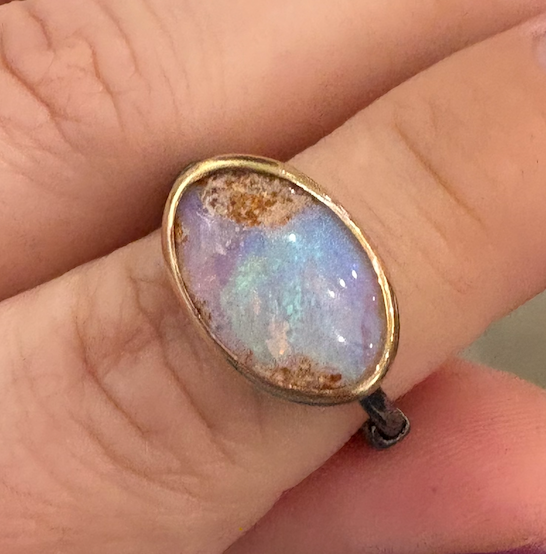 White Opal Gold + Odxidized Silver Ring
