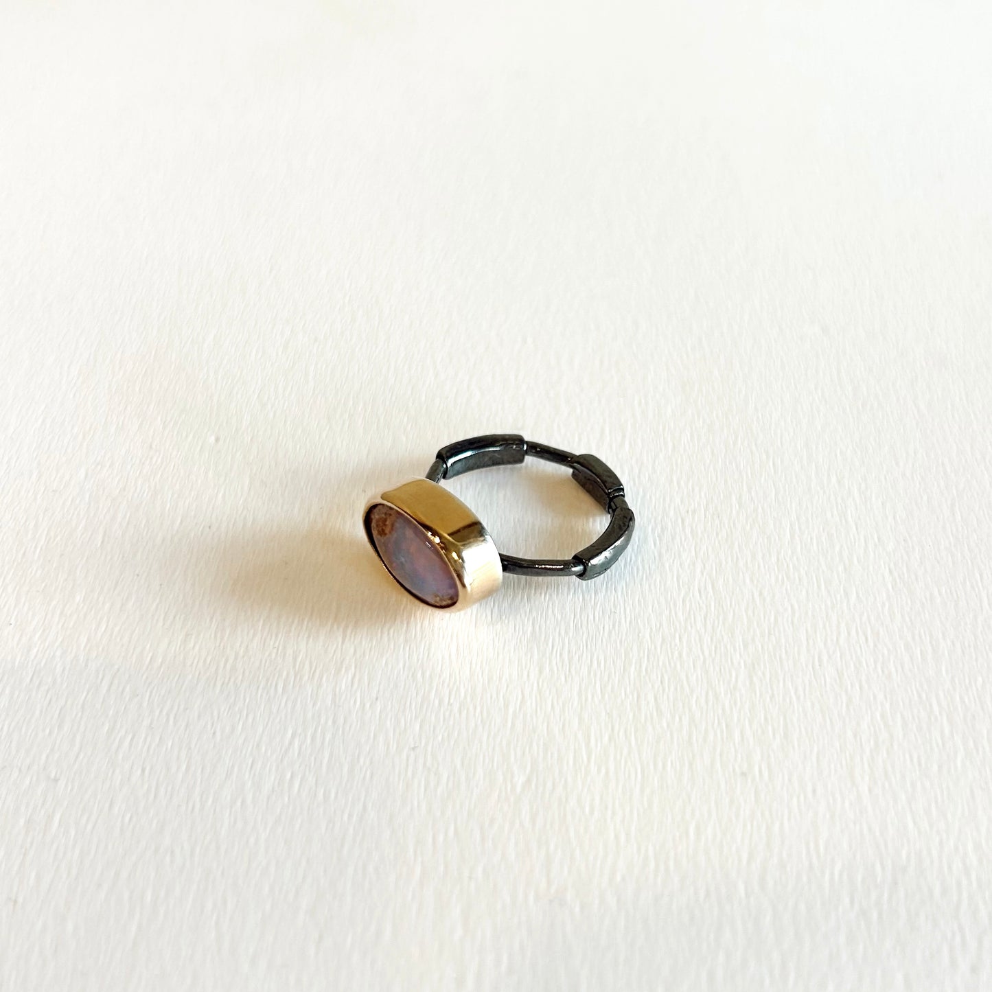 White Opal Gold + Odxidized Silver Ring