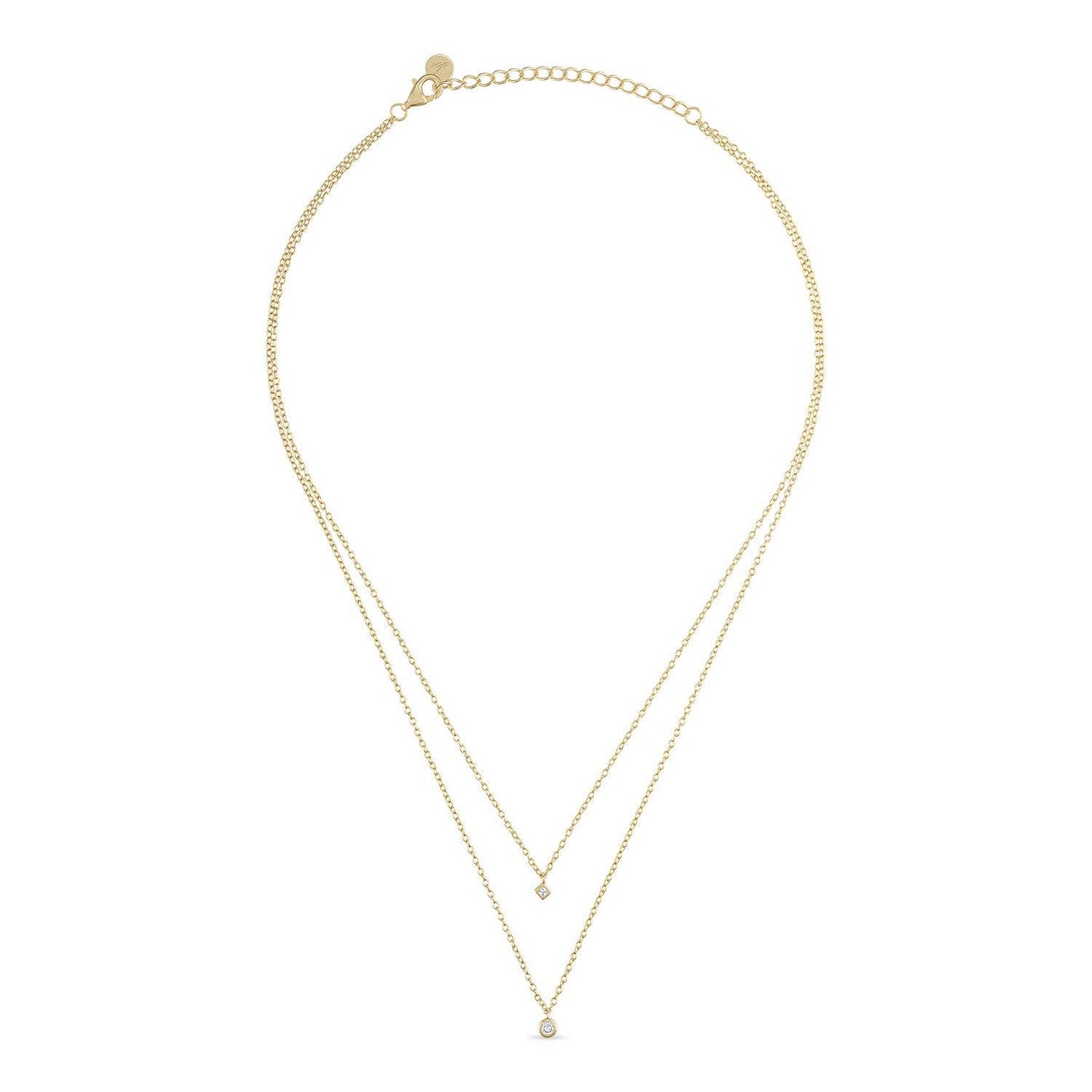 Vermeil CZ Stone Double Strand Layered Necklace