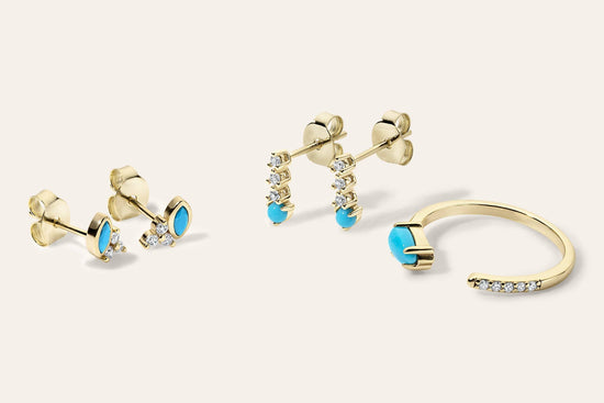 Vermeil Turquoise & CZ Drop Stud Earrings