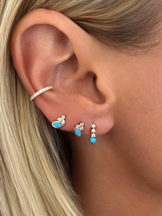 Vermeil Turquoise & CZ Drop Stud Earrings