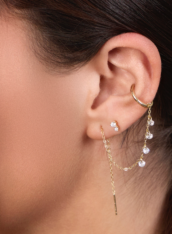Vermeil Dangle Chain Threader with Ear Cuff