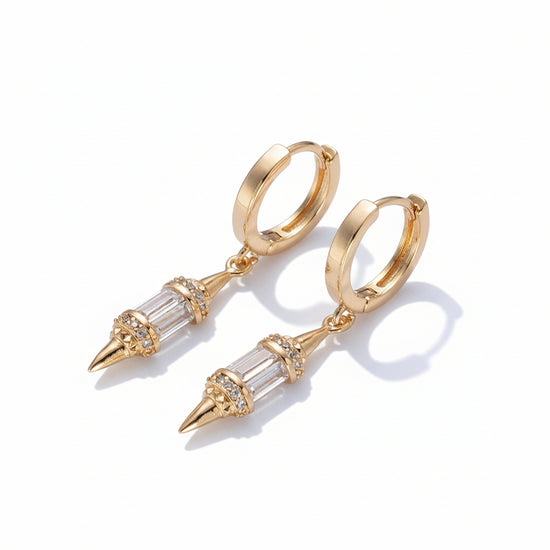 18K Gold Filled Pendulum Spike Huggie Earrings