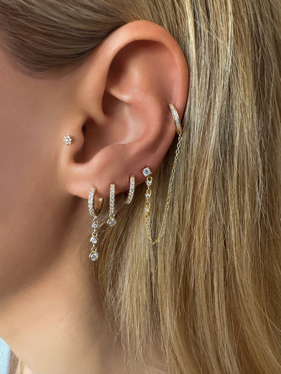 Dangle Drop Bezel Huggie Earrings