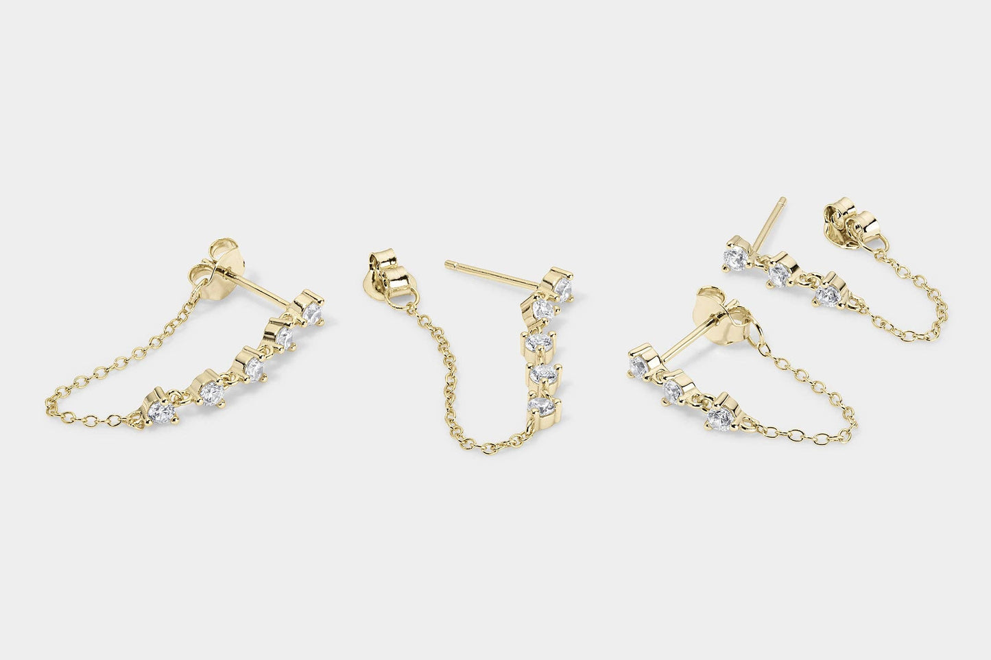Vermeil Multi CZ Diamond Chain Stud Earrings- Long
