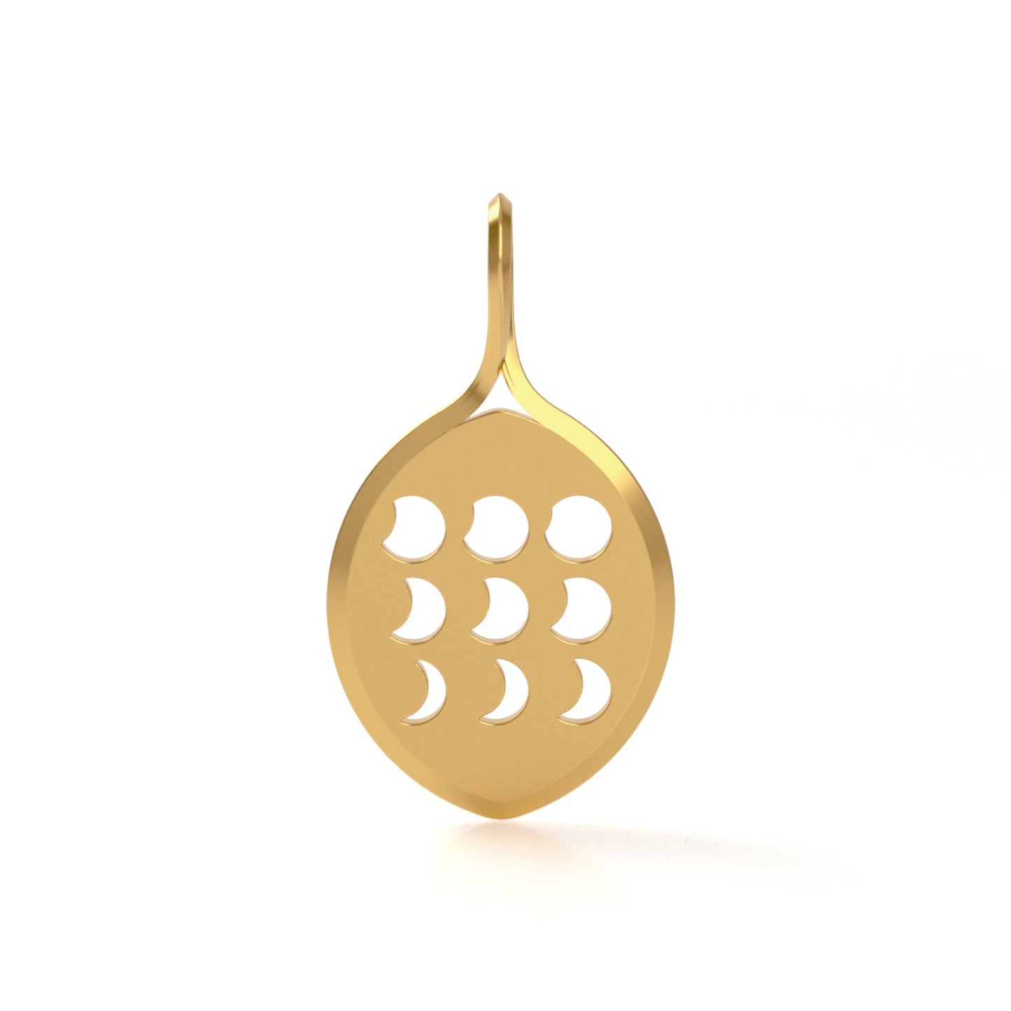 oval gold chain with cutouts of the moon phases on a white background