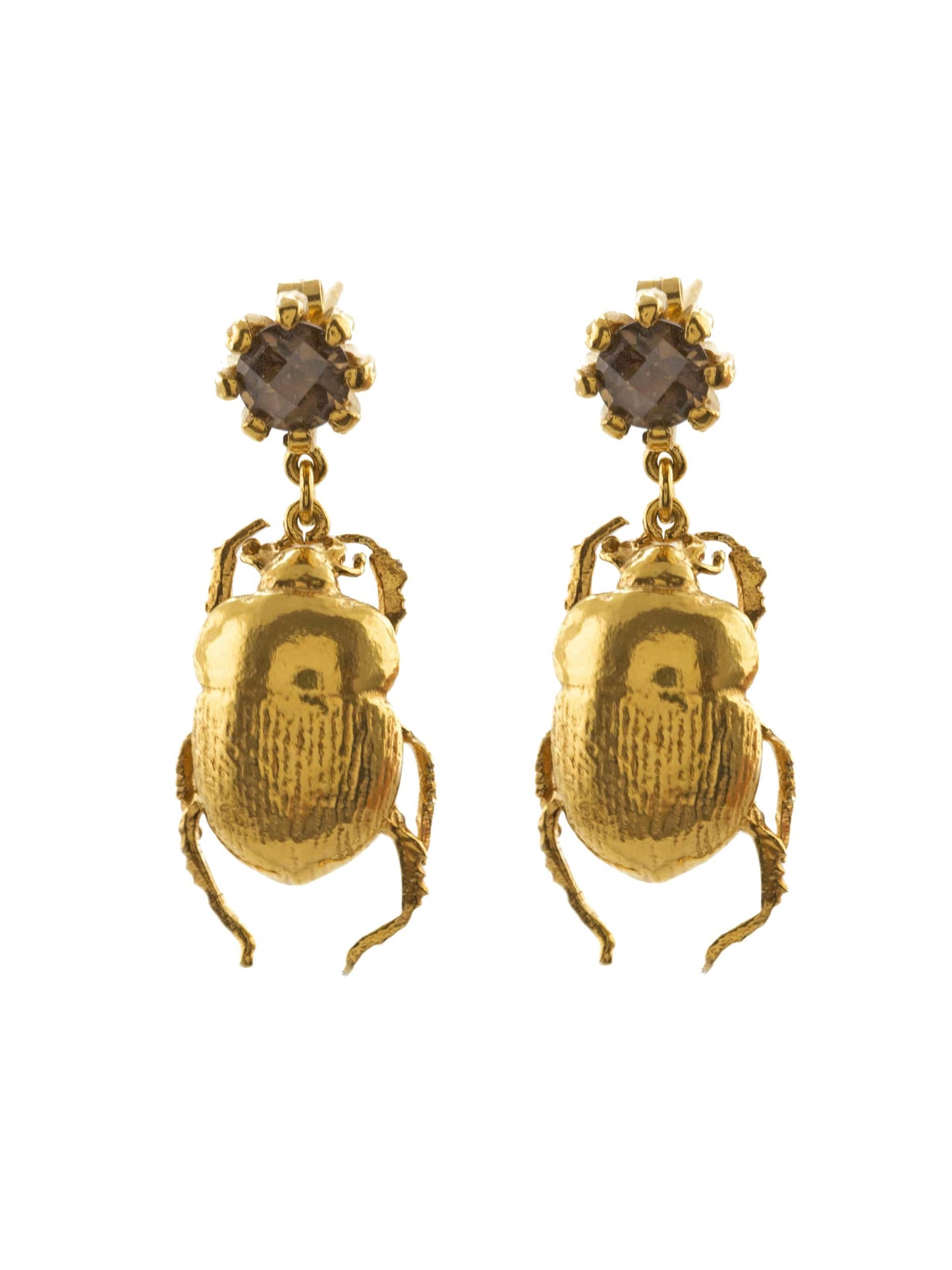 Dor Beetle & Smokey Quartz Earrings