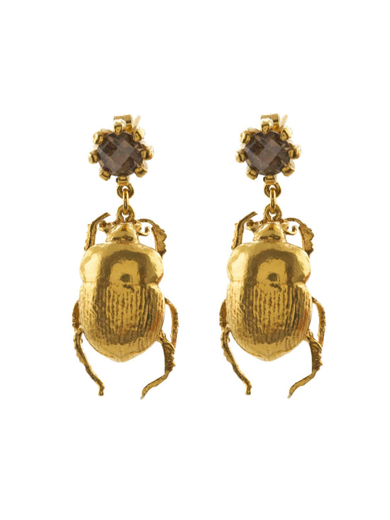 Dor Beetle & Smokey Quartz Earrings