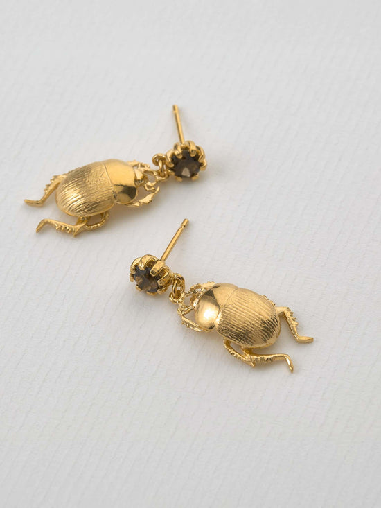 Dor Beetle & Smokey Quartz Earrings