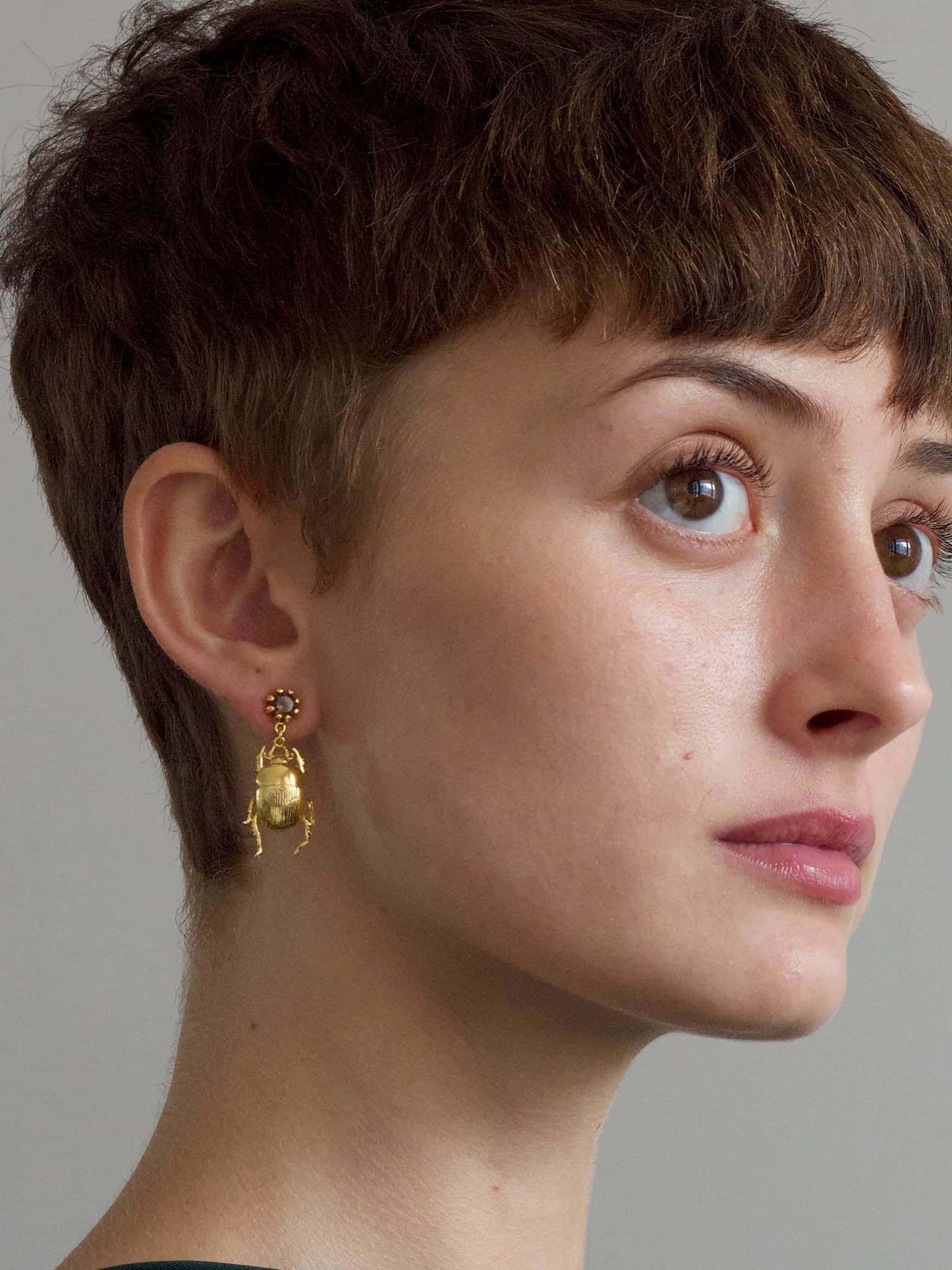 Dor Beetle & Smokey Quartz Earrings