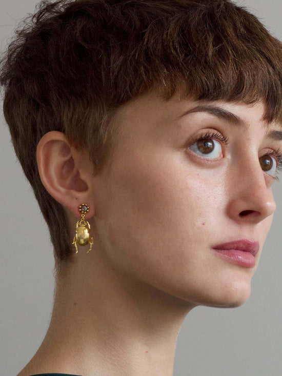 Dor Beetle & Smokey Quartz Earrings