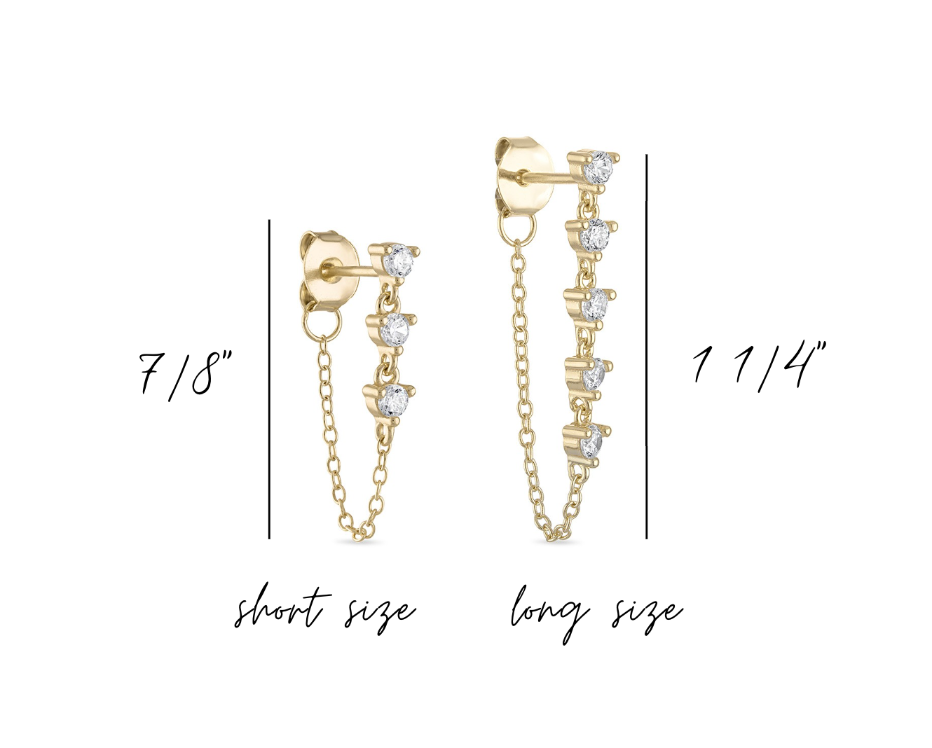 Vermeil Multi CZ Diamond Chain Stud Earrings- Long