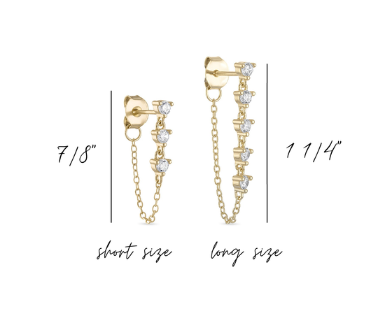 Vermeil Multi CZ Diamond Chain Stud Earrings- Long