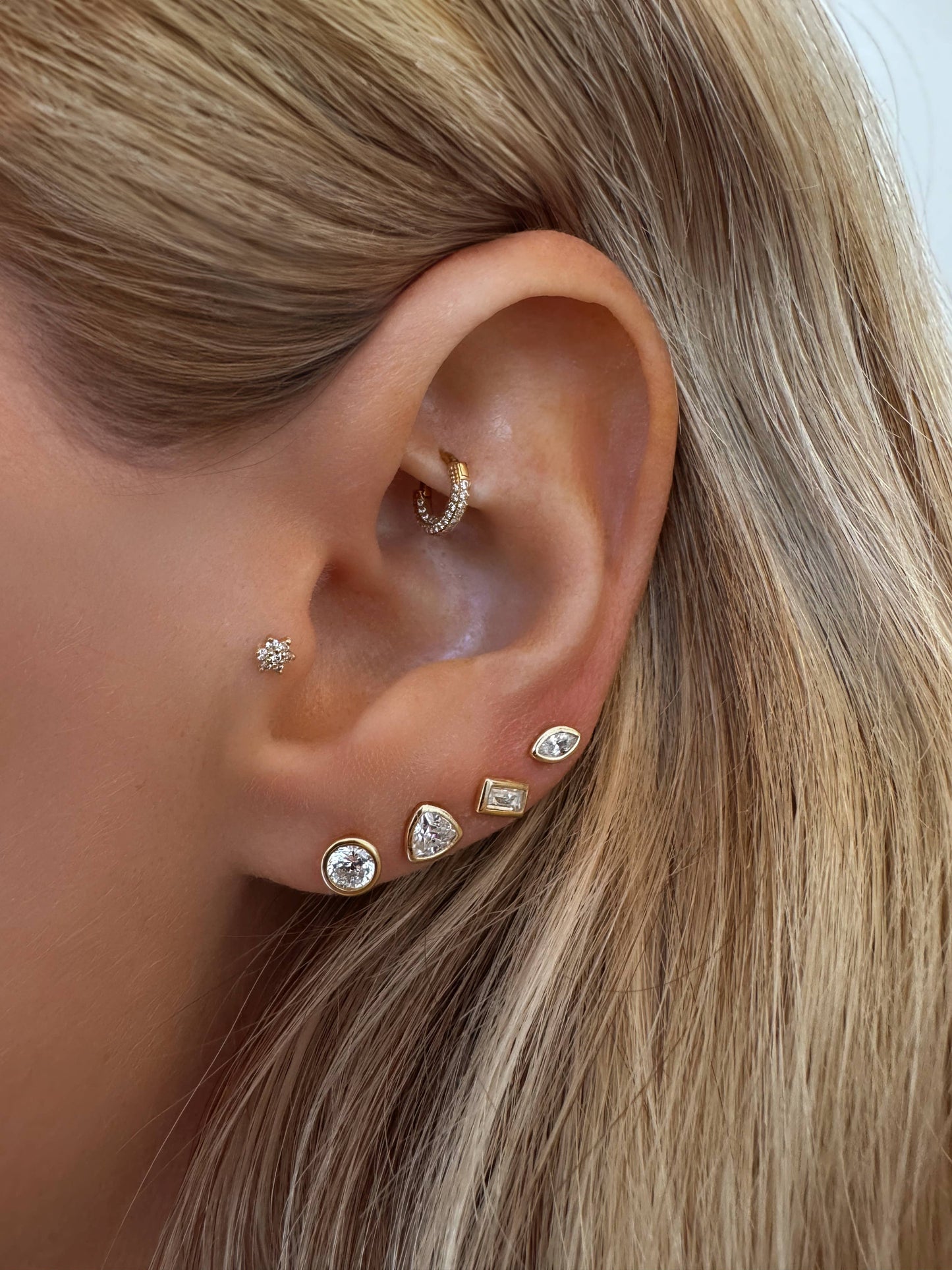 Bezel Emerald Cut CZ Diamond Studs