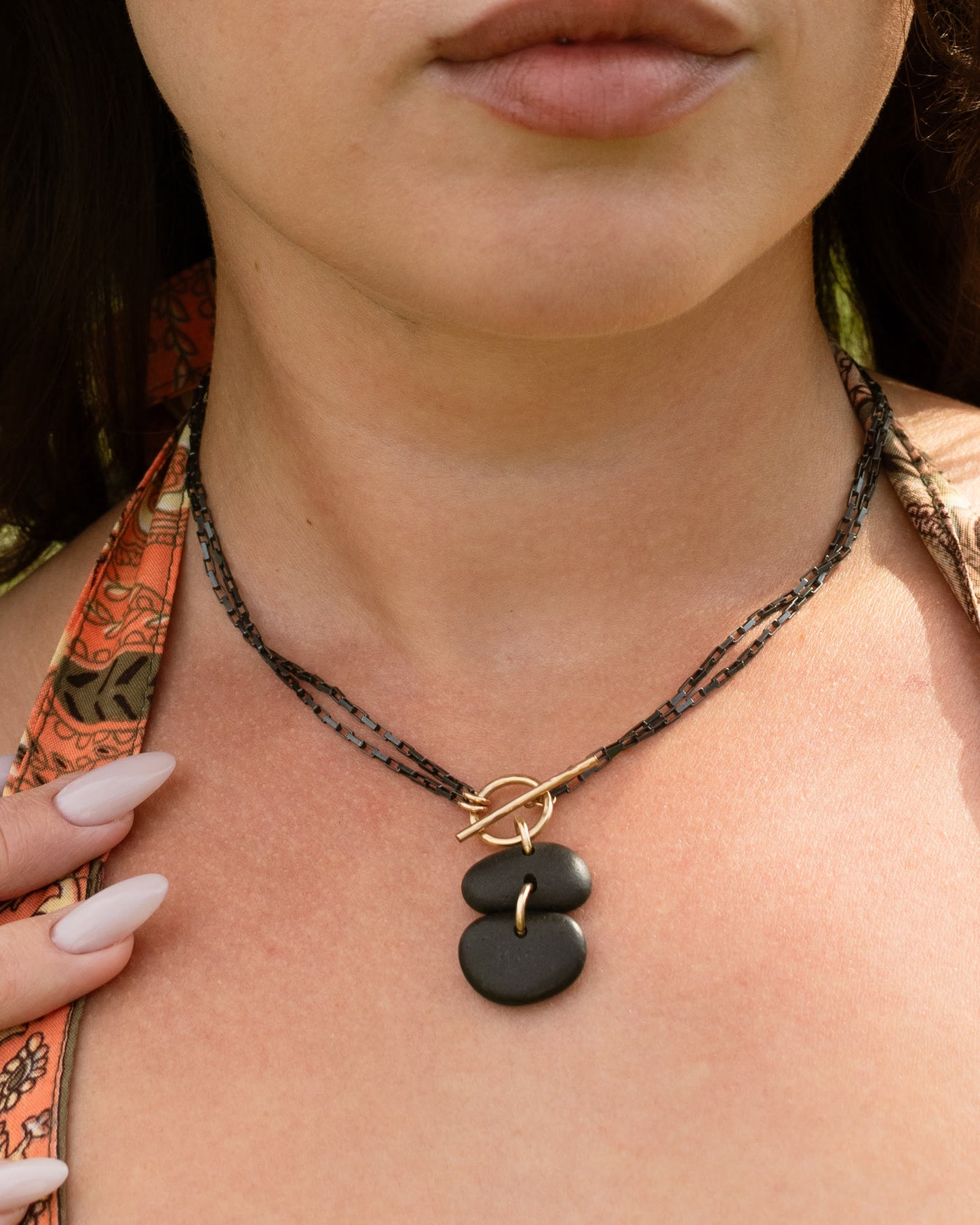Two Black Stone Toggle Necklace