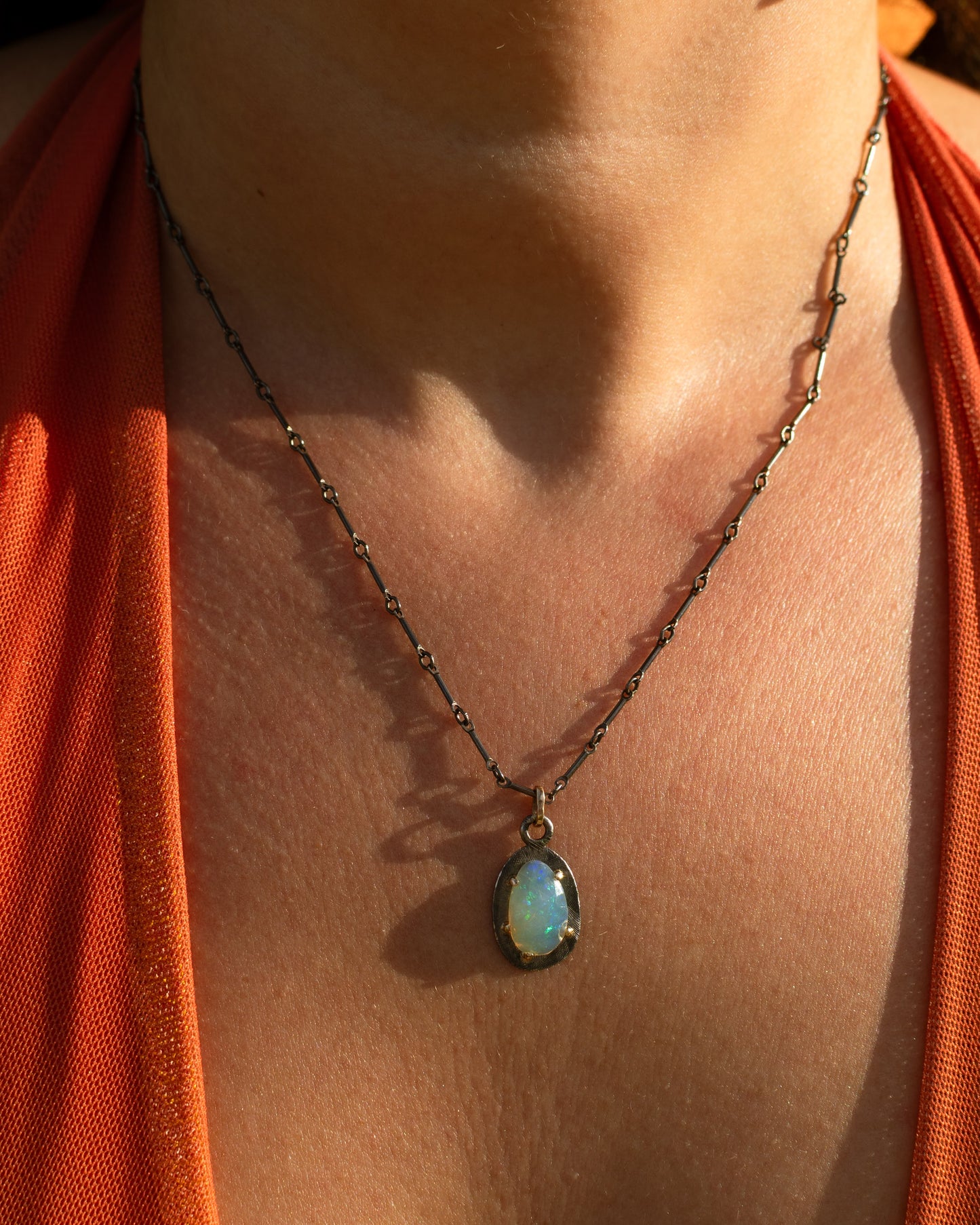 Oxidized Silver Opal Pendant