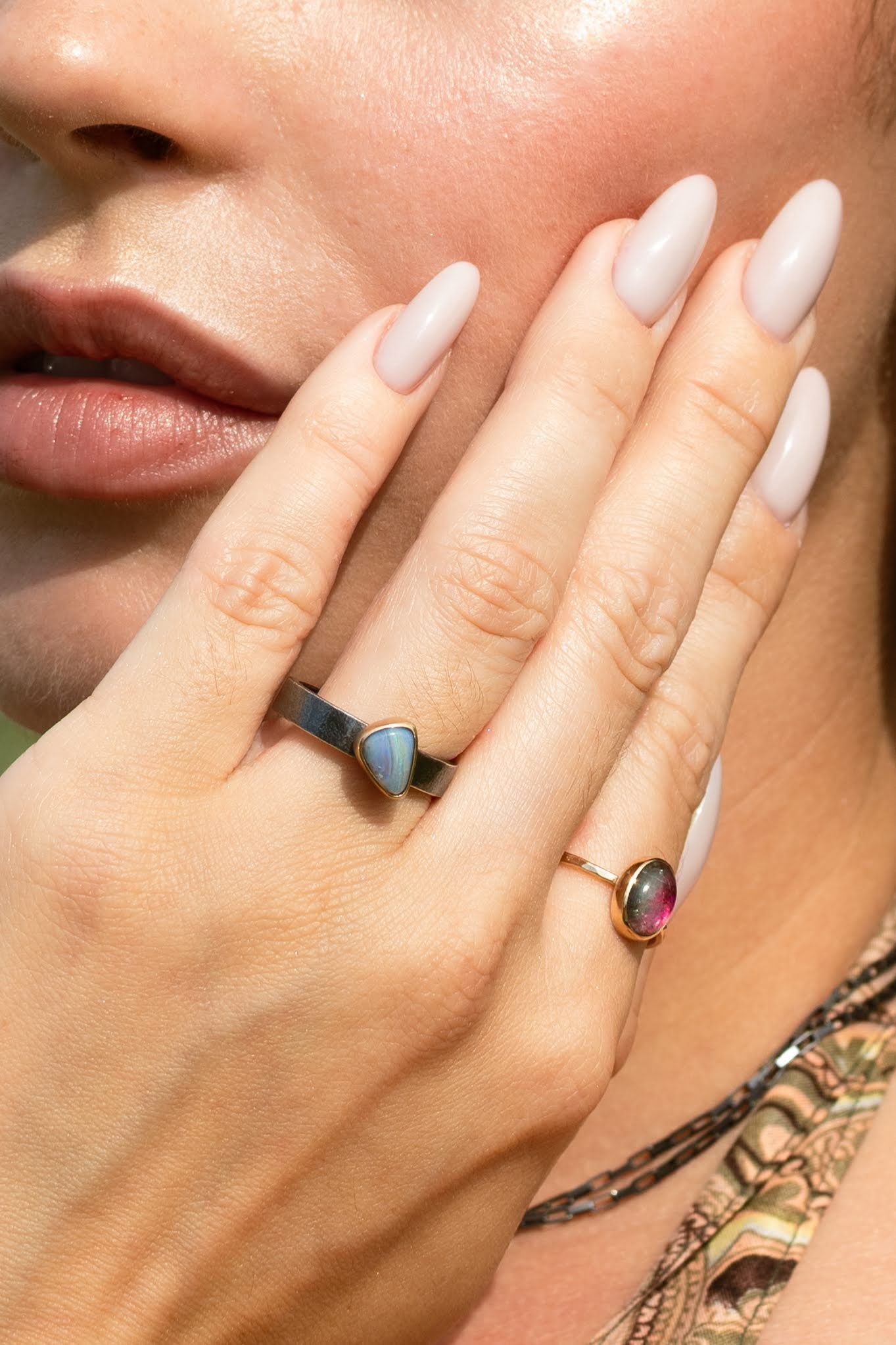 Triangle Opal Odxidized Silver Ring