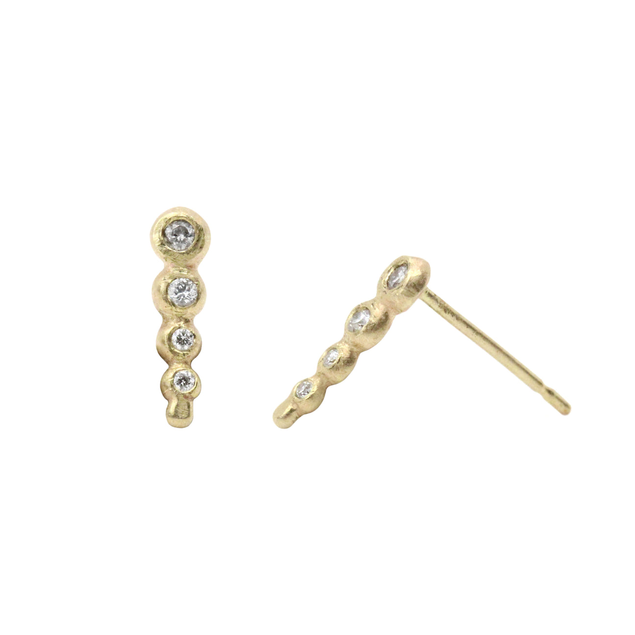 Four diamond droplet stud earring pictured on a white background