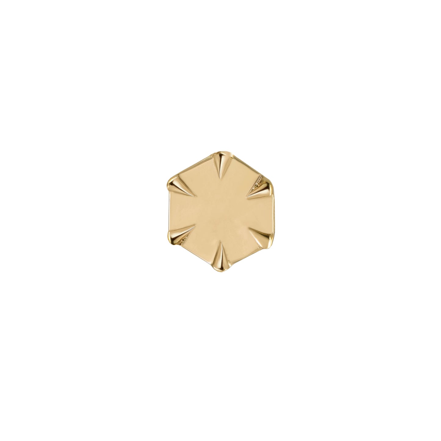 hexagon shaped gold stud on a white background