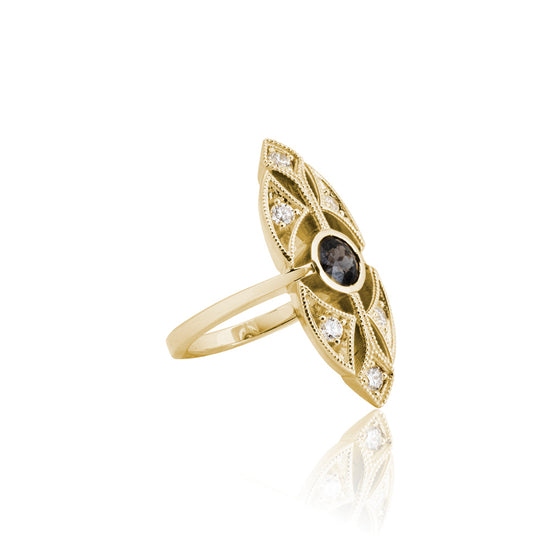 Load image into Gallery viewer, Side shot of yellow gold spinel ring
